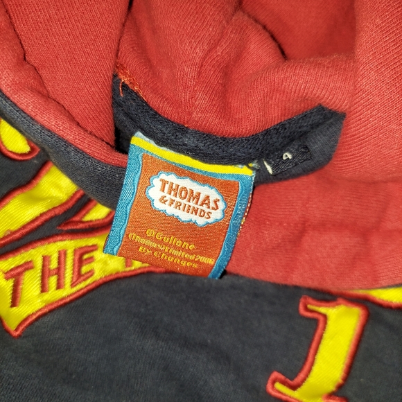 Thomas the Tank Engine Size 4 Boys Pullover Hoodie Navy Yellow and Red - Picture 3 of 3